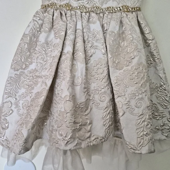 EUC Rare Editions Dress Ivory Gold Silver Girl 5 Wedding Holiday Family Photo - Picture 4 of 13